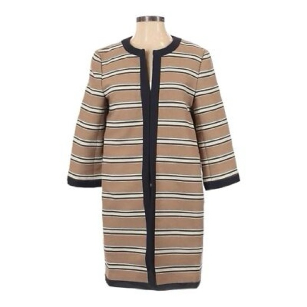 Ann Taylor Preppy Striped Tan + Navy Textured Women’s Car Coat